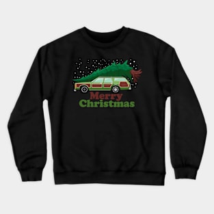 Merry Christmas vacation station wagon with tree Crewneck Sweatshirt